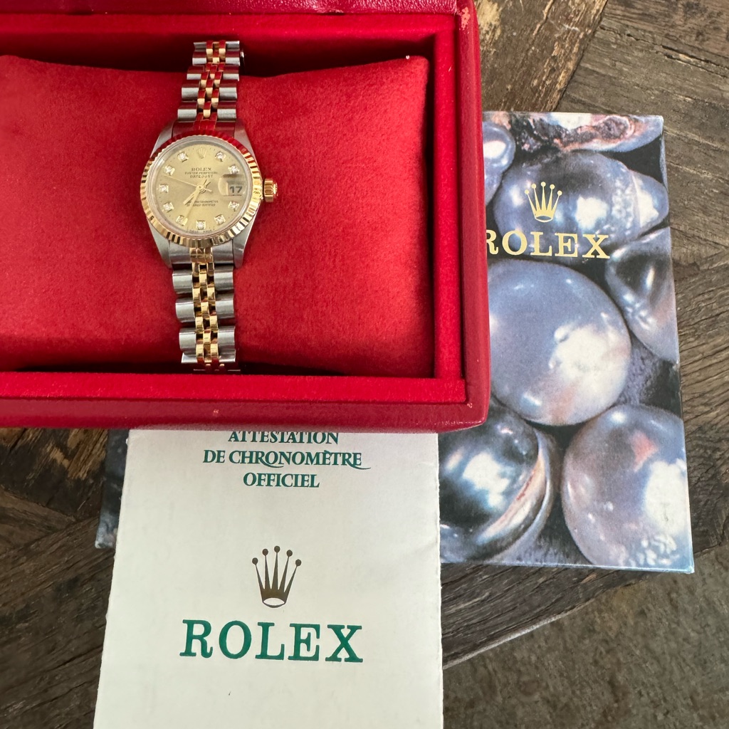 rolex twotone gold and silver ladies watch